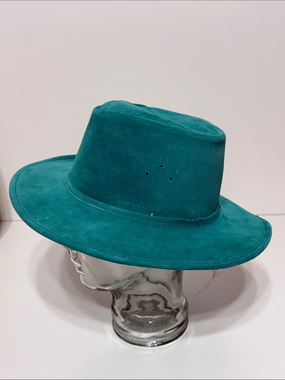Vintage Made in USA Leather Suede Teal Hat